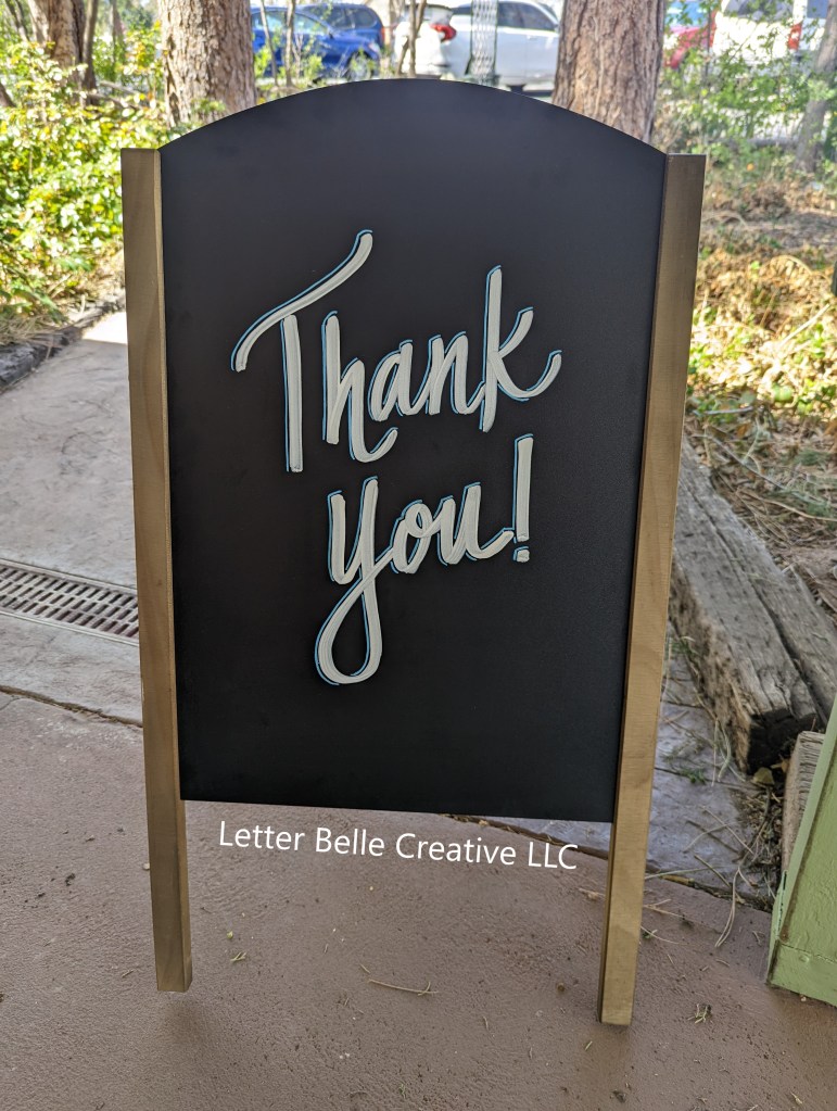 Chalkboard with white hand lettered Thank you!

Letter Belle Creative